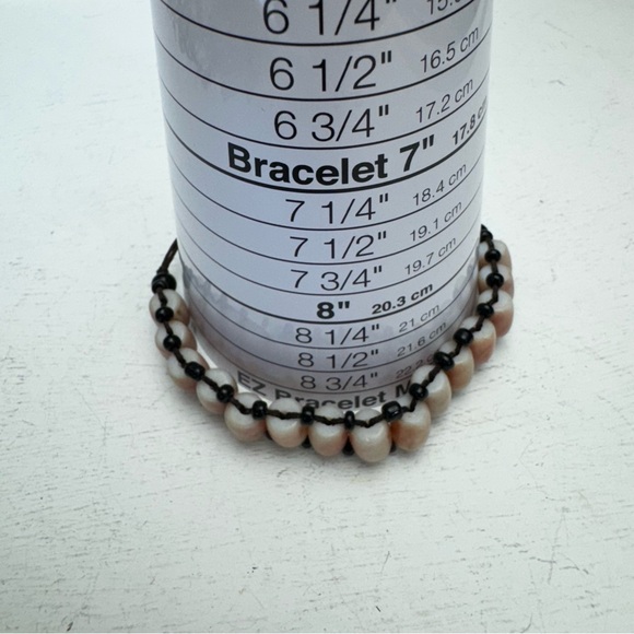 Barrel Shaped Bone Beads Bracelet with Black Rope & Tiny Black Beads Adjustable - Picture 6 of 9